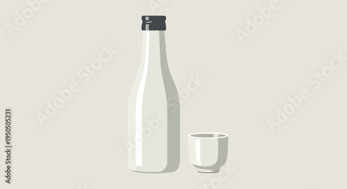Sake Bottle and Cup Minimalist Illustration