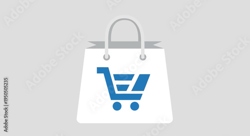 Shopping Bag Icon with Blue Shopping Cart Symbol on White Background