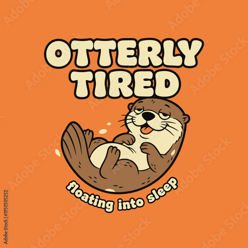 Cartoon Otter Sleeping Floating Water.