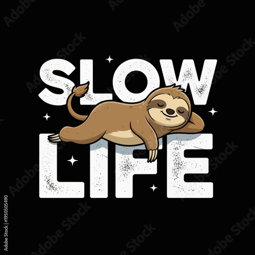 Cartoon Sloth Relaxing Slow Life.