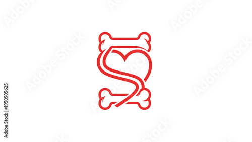 Dog bone and heart shaped letter s logo design on white background