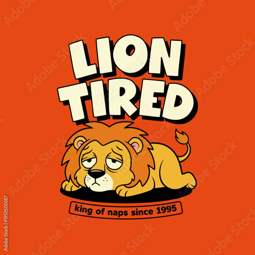 Lion Cartoon Character Sleeping Tired.