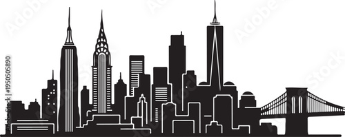 New York City skyline with skyscrapers and Brooklyn Bridge silhouette  cityscape