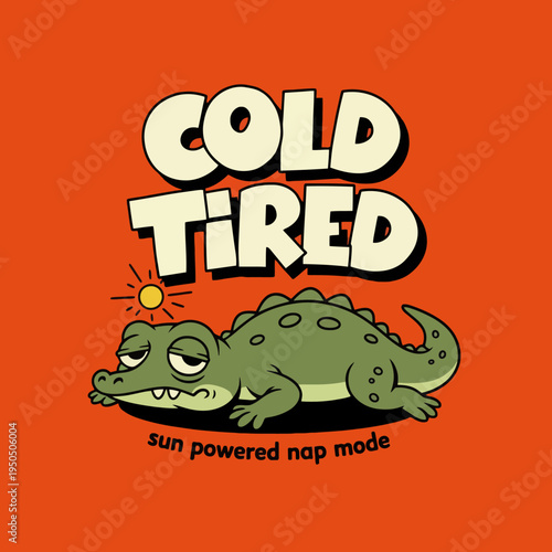 Tired crocodile cartoon character sleeping.