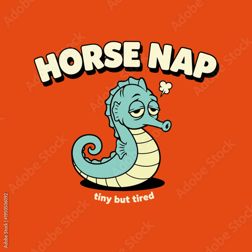 Tired Seahorse Cartoon Character Sleeping.
