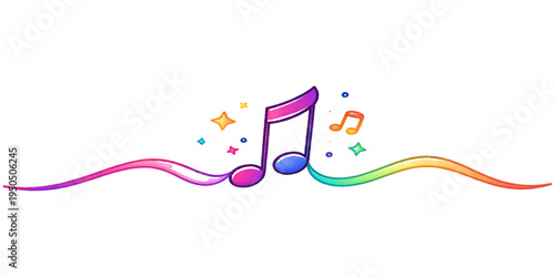 Abstract colorful vector illustration of a digital music background featuring floating notes and electronic communication symbols across a modern smartphone screen design