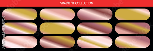 Gradient Collection Vector Set: 12 Metallic Rose Gold and Golden Color Swatches for Modern Design Backgrounds, UI Elements, and Luxury Branding