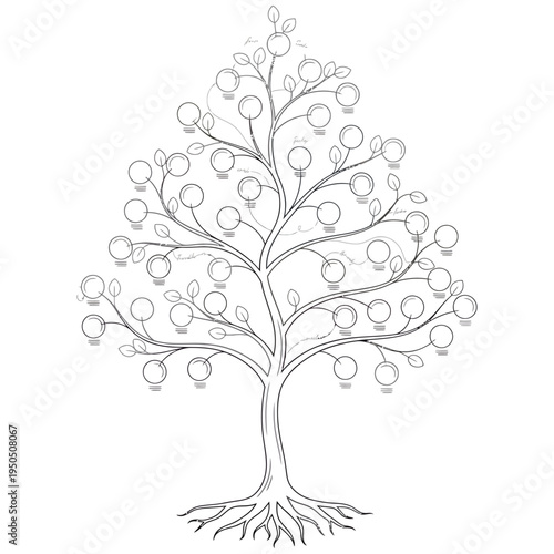 Money tree illustration with circular coins as leaves on branches symbolizing growth wealth and prosperity in a minimalist style