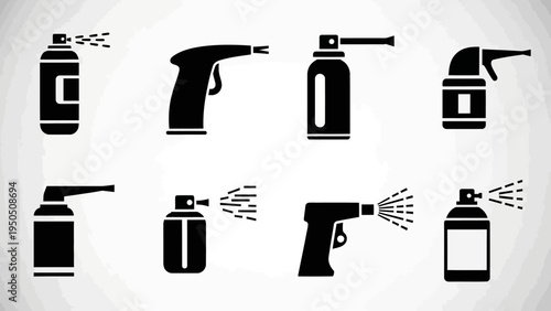 Spray cans and tools silhouettes set for various applications design