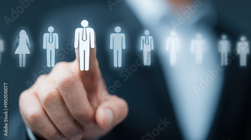 Businessman selecting an employee from a digital roster