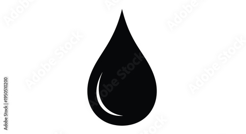 A stark simple illustration depicts a single black droplet shape against a plain white background showcasing fluid dynamics