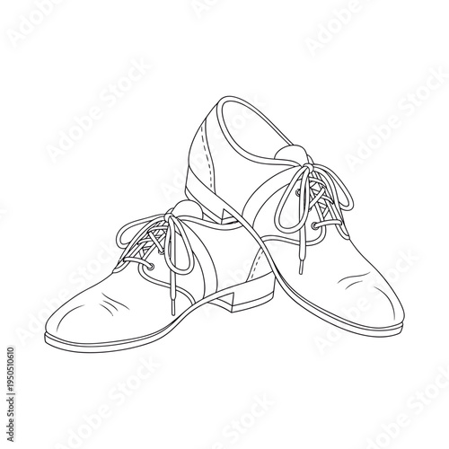 Elegant black and white illustration of classic men's dress shoes with laces and polished leather texture isolated on plain background for minimalist design