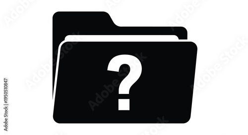 A stark black folder icon displays a prominent white question mark suggesting missing or unknown file contents high quality