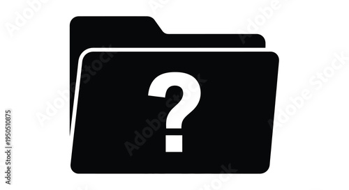 A minimalist black folder icon displays a white question mark representing unknown files or data high quality professional detailed