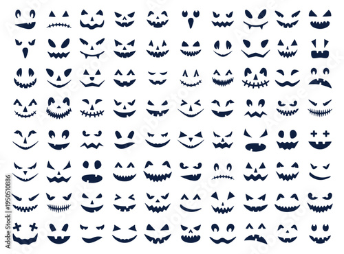 Spooky Pumpkin Faces Halloween Doodle Set