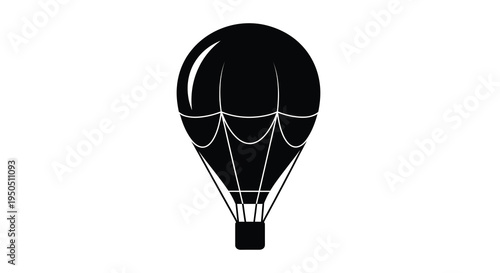 A minimalist black and white depiction of a hot air balloon showcasing its rounded form and woven basket high quality professional