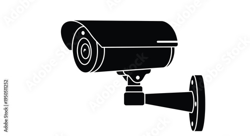 A stark black and white silhouette depicts a modern security camera showcasing its functional design and surveillance capabilities high quality professional