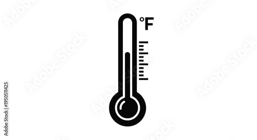 A simple black outline of a mercury thermometer displaying a moderate temperature reading in fahrenheit high quality professional detailed