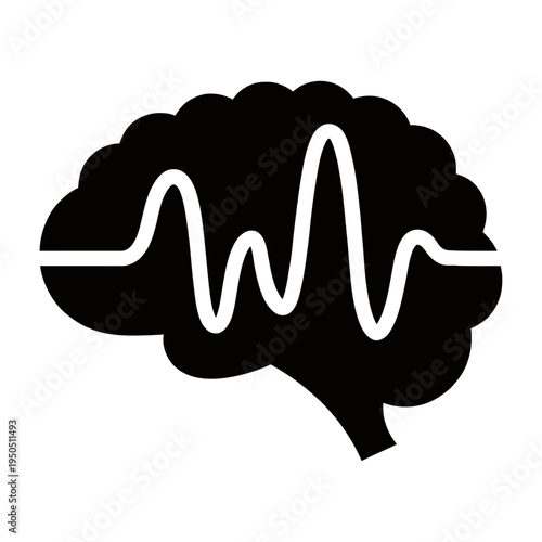 Vector silhouette of a brain with a heartbeat waveform across it