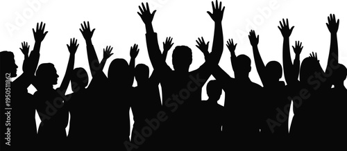 Crowd, People, Silhouette, Raised, Arms, Celebration, Unity, Group, Audience, Enthusiasm, Participation, Concert, Rally, Event, Gathering, Energy, Joy, Community, Collective, Action