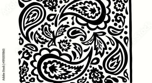 Black and White Paisley Pattern Background, Traditional Decorative Ornament