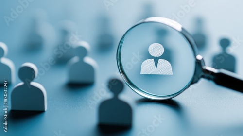 Magnifying glass over single person silhouette in crowd