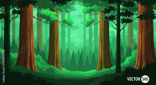 Pixel Art Forest Landscape: Ancient Trees, Lush Greenery, and Forest Path
