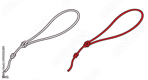 Red and White Rope Loop with Knot, Isolated on White Background