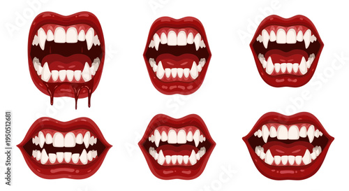 Vampire Mouth Collection: Fangs, Red Lips, Dripping Blood, Horror