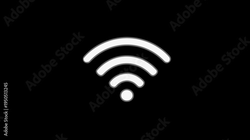 Bright white Wi-Fi symbol icon on a black background representing strong wireless internet connectivity and network access.