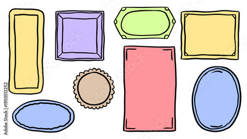 Hand-drawn pastel doodle frame collection vector set of simple borders, labels, shapes, and decorative design elements isolated on a transparent background