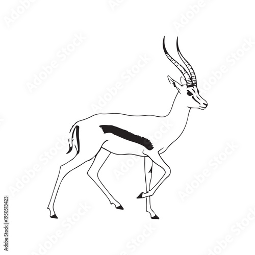 A drawing of an antelope with long horns