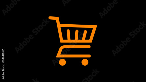 Vibrant orange shopping cart icon for online shopping, e-commerce, retail, digital marketplace, and consumer business on black background.