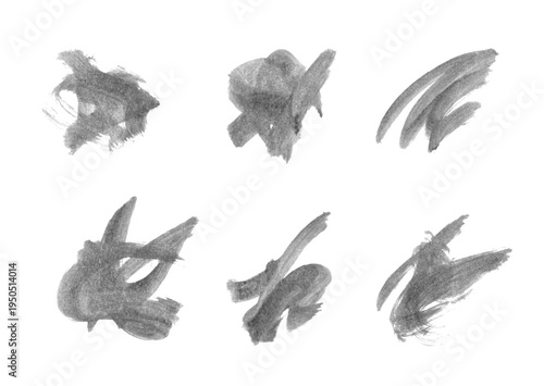 Vector set of abstract black paint or ink stain. Realistic brush stroke isolated on white background. Artistic and expressive brush smear. Decorative design element for banner, poster, cover, card.	
