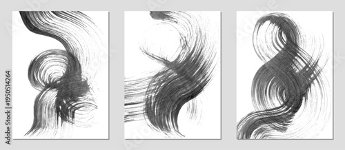 Set of vector abstract backgrounds. Black ink brush strokes, patterns, posters, cover.	