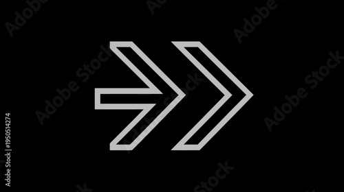 Double outline arrows pointing right on a black background, representing forward motion, next step, fast forward, or navigation.
