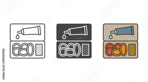 Toothpaste Tube with Tooth and Punkcher Icon Set