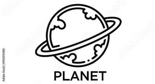 Simple line drawing of a planet with rings resembling saturn or a similar gas giant