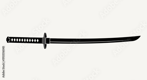 Black Silhouette of a Japanese Katana Sword on a White Background