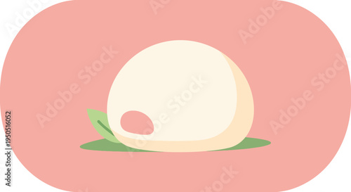 Cute Mochi Dessert with Leaf on Pink Background