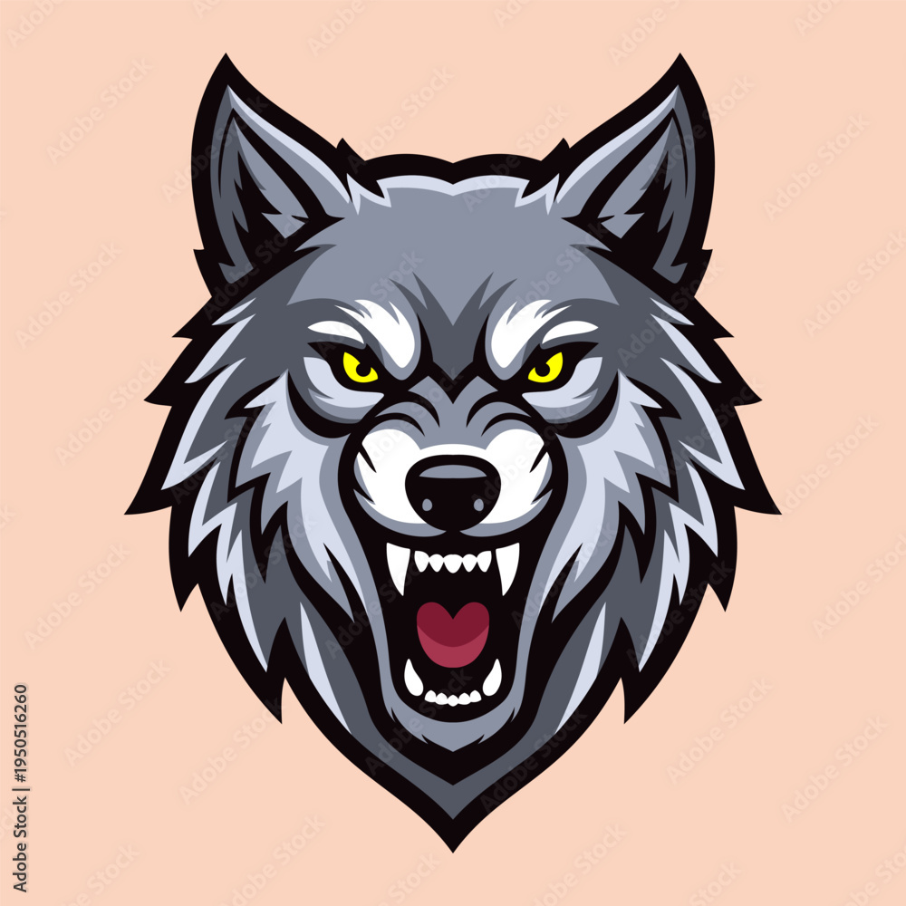 Fototapeta premium Angry Grey Wolf Face Illustration Character Vector Logo Template