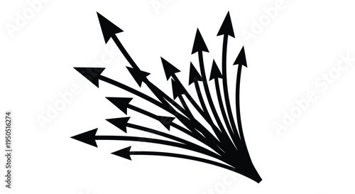 Multiple black arrows radiating upwards and outwards from a common origin point