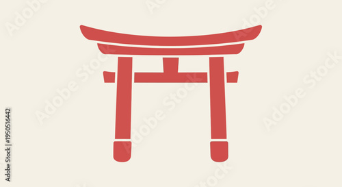 Red Torii Gate Icon, Japanese Shinto Shrine Entrance Symbol, Minimalist Design
