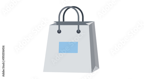 White Shopping Bag with Blue Label, Retail Purchase, Gift Bag, E-commerce Icon