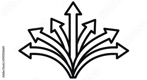 A collection of black arrows pointing upwards and outwards from a central point