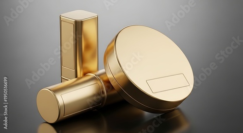 Luxury golden cosmetic product packaging with elegant metallic finish with beauty industry with product design.