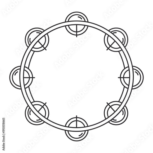 Tambourine technical drawing with metal ring and metal disc pairs on white background precise engineering design