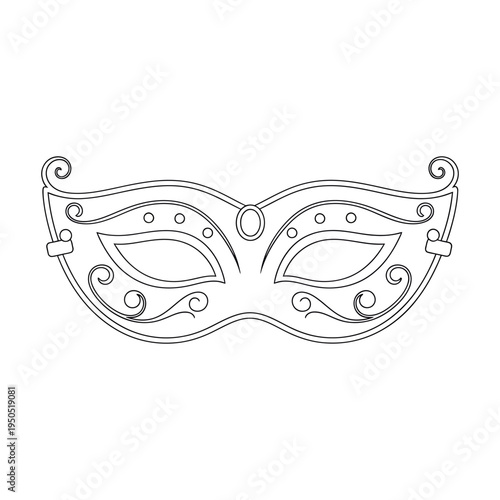 Ornate venetian style mask illustration with swirling patterns and decorative details on a plain white background
