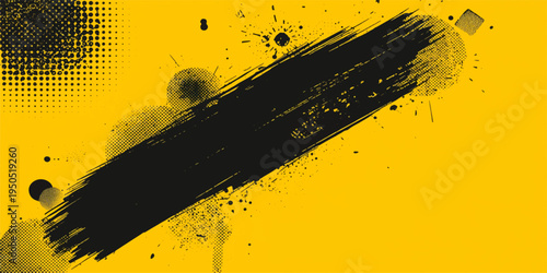 Black ink splash and paint splatter vector illustration featuring a dirty grunge texture with abstract liquid drips and stains on a dark silhouette frame design