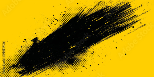 Abstract grunge vector illustration featuring black ink splats and spray texture with liquid paint drips and halftone pattern elements on a dirty artistic background